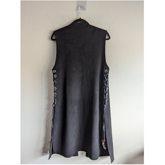 Zara Faux Suede Waist Coat with lace up strings with feathers - Picture 6 of 10